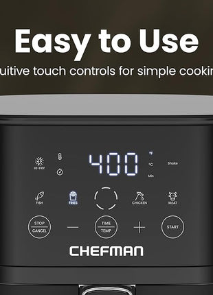 Chefman Air Fryer – 4 QT Compact Airfryer for Quick & Easy Meals in Minutes, Features Hi-Fry Technology for Extra Crisp, Touchscreen Controls with 4 Presets, Nonstick & Dishwasher Safe Basket - Black