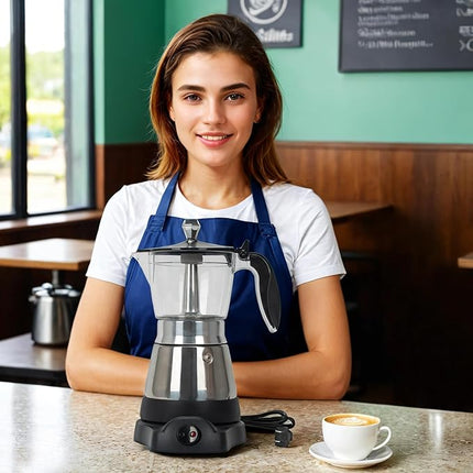 Cafeteras Electricas Modernas Moka Pot, Italian Coffee Espresso Machine, 6 Cup Cuban Coffee Maker with Detachable Base & Overheat Protection, Greca Electrica De Cafe Gift for Travel