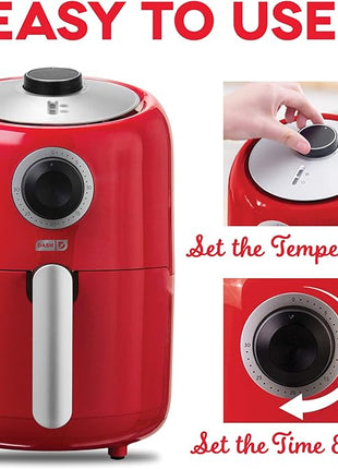 DASH Compact Air Fryer Oven Cooker with Temperature Control, Non-stick Fry Basket, Recipe Guide + Auto Shut off Feature, 2 Quart - Red