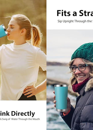 DOMICARE 20oz Stainless Steel Tumbler Bulk with Lid, Double Wall Vacuum Insulated Travel Mug, Powder Coated Coffee Cup. Light Blue, 8 Pack