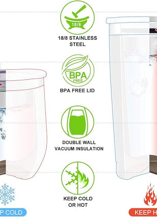 Wedding Anniversary for Couple Friend Lovers Cups Stainless Steel Wine Tumbler Travel Mug with Straw and Lid,2 Pack