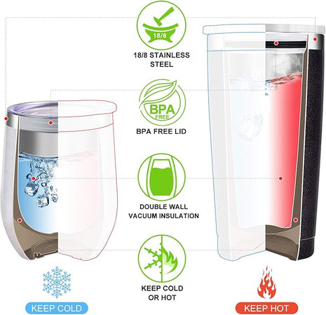 Wedding Anniversary for Couple Friend Lovers Cups Stainless Steel Wine Tumbler Travel Mug with Straw and Lid,2 Pack