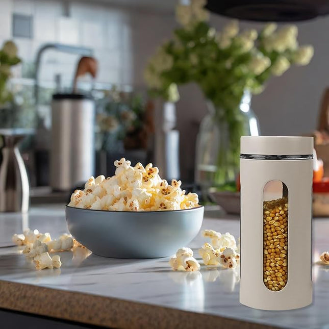 Home Basics Retro Kitchen Canisters For Countertop (4 Piece Set) Grey Glass with Metal Finish; See-Through Windows; Great For Flour, Coffee, Sugar, Dry Ingredients, Snacks