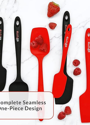 Elihome Chef Series 3 Piece Silicone Spatula Set - 600°F Heat Resistant Non Stick Rubber Kitchen Scraper Spatulas for Cooking, Baking, and Mixing – BPA Free and LFGB Certified Silicone (Red)