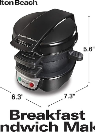 Hamilton Beach Breakfast Sandwich Maker with Egg Cooker Ring, Customize Ingredients, Perfect for English Muffins, Croissants, Mini Waffles, Perfect White Elephant Gifts, Black (25477)