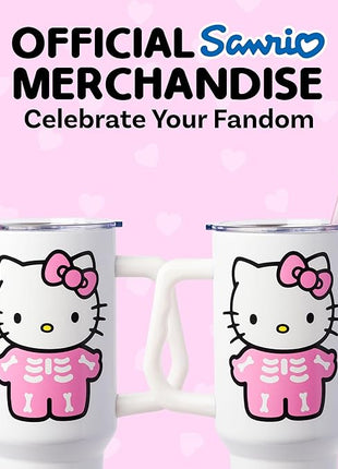 Silver Buffalo Sanrio Hello Kitty Halloween Spooky Skeleton Costume Stainless Steel Tumbler with Handle and Straw, Fits in Standard Cup Holder, 40 Ounces