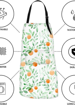 Britimes Green Leaves Fruits Orange Vintage Apron Home Kitchen Cooking Baking Gardening for Women Men with Pockets 32x28 inch
