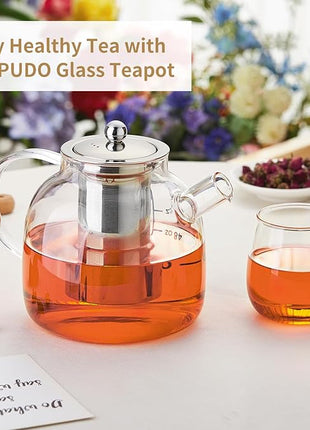 68OZ Glass Teapot Tea Pot With Infuser, Glass Kettle For Stove Top, Tea Glass Pot, 2000ML Glass Tea Cup With Infuser And Lid For Loose Leaf Tea Steeper, Dishwasher Safe