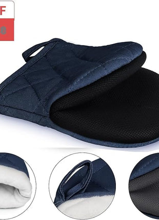 Short Oven Mitts, Heat Resistant Silicone Kitchen Mini Oven Mitts for 500 Degrees, Non-Slip Grip Surfaces and Hanging Loop Gloves, Baking Grilling Barbecue Microwave Machine Washable, 1 Piece