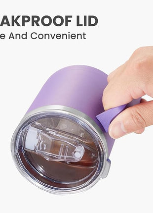 MEWAY 12oz Coffee Mug With Handle 4 Pack Bulk,Stainless Steel Insulated Travel Tumblers With Sliding Lid,Double Wall Vacuum Camping Cup for Hot & Cold Drinks Tea (Purple,Set of 4)