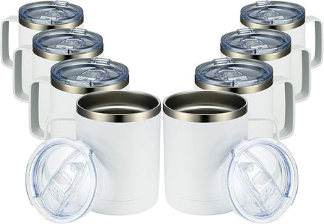 MEWAY 12oz Coffee Mug With Handle 8 Pack Bulk,Stainless Steel Insulated Travel Tumblers With Sliding Lid,Double Wall Vacuum Camping Cup for Hot & Cold Drinks Tea (White,Set of 8)