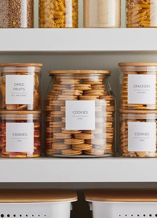 Talented Kitchen Pantry Labels for Containers - 144 Matte Vinyl Stickers, 2.5 x 2.5 in, Black on White, Water Resistant - Food Labels & Ingredient Stickers for Spice Jars & Baking Organization