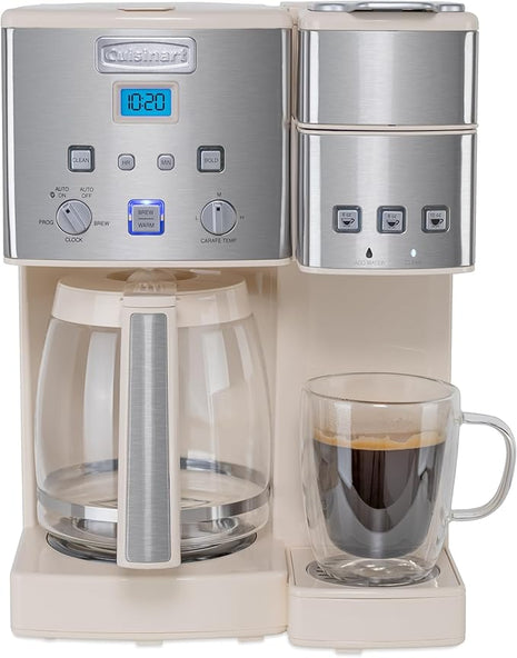 Cuisinart Single Serve + 12 Cup Coffee Maker, Offers 3-Sizes: 6-Ounces, 8-Ounces and 10-Ounces, Cream, SS-15P1CRM
