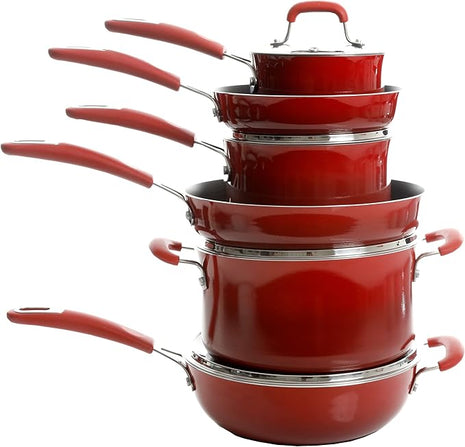 Kenmore Elite Andover Nonstick Platinum Forged Aluminum Cookware Set, 10-Piece, Red Gradient