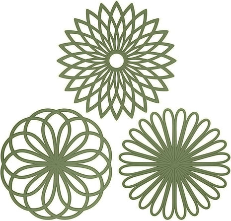 ME.FAN Silicone Trivet Mat - Kitchen Hot Pads for Pots & Dish - Insulated Teapot Trivet - Flexible, Durable, Non-Slip Large Coasters 3 Set Olive Green