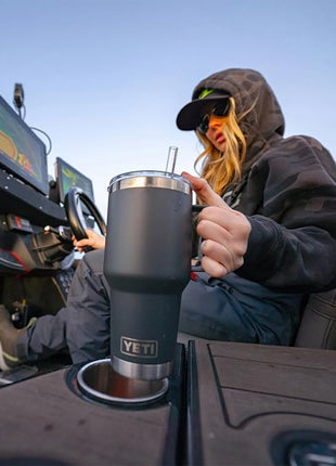 YETI Rambler 35 oz Tumbler with Handle and Straw Lid, Travel Mug Water Tumbler, Vacuum Insulated Cup with Handle, Stainless Steel, Big Wave Blue