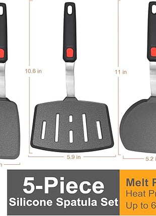 Mixed 5 Piece Silicone Spatula Set, 600F Heat-Resistant No-Melt Rubber Spatula Handle and Blade - Kitchen Cooking Utensils for Nonstick Cookware, Spatula Turner for Egg,Pancake,Burger- Dishwasher Safe