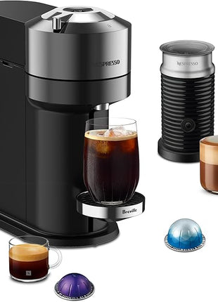 Nespresso Vertuo Next Deluxe Coffee and Espresso Maker, Pure Chrome with Aeroccino Milk Frother,1.1 liter, Black