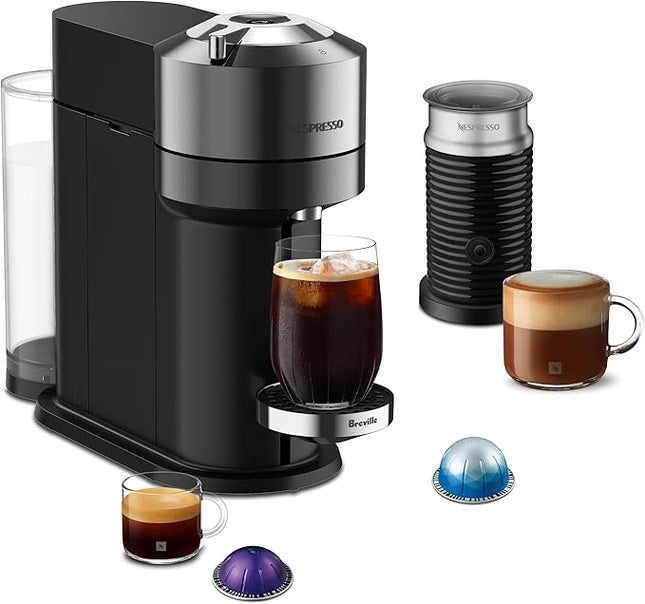 Nespresso Vertuo Next Deluxe Coffee and Espresso Maker, Pure Chrome with Aeroccino Milk Frother,1.1 liter, Black