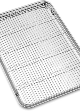 Large Set Baking Sheet and Cooling Rack Set, Bastwe 24L x 16W x 1H inch Professional Bakeware, Healthy & Nontoxic & Rustproof & Easy Clean
