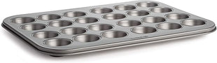 Cooking Light Mini Muffin Pan Carbon Steel Quick Release Coating, Non-Stick Bakeware, Heavy Duty Performance, 24-Cup, Gray