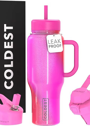 Coldest Tumbler with Handle and Straw - 100% Spill Proof Tumbler with Straw (3 Lids) - Stainless Steel Insulated Leakproof Tumblers for Women & Men - 36 oz (Kissed Dream)