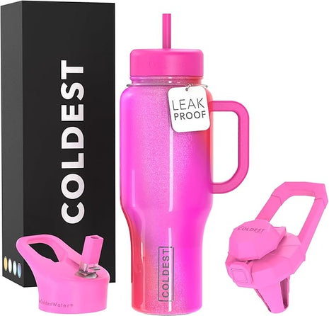 Coldest Tumbler with Handle and Straw - 100% Spill Proof Tumbler with Straw (3 Lids) - Stainless Steel Insulated Leakproof Tumblers for Women & Men - 36 oz (Kissed Dream)