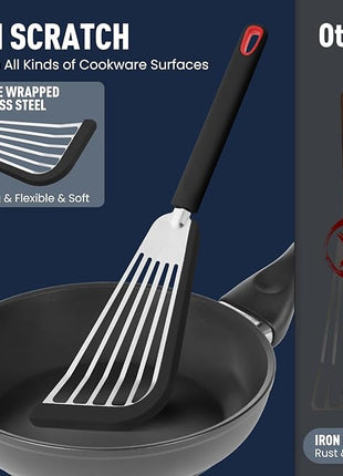 Silicone Fish Spatula Turner Set of 2,2-in-1 Heat Resistant Silicone Slotted Fish Spatulas for Nonstick Cookware,Flexible Thin Stainless Steel Slotted Fish Turner Spatula Flipper for Fish,Egg,Pancake