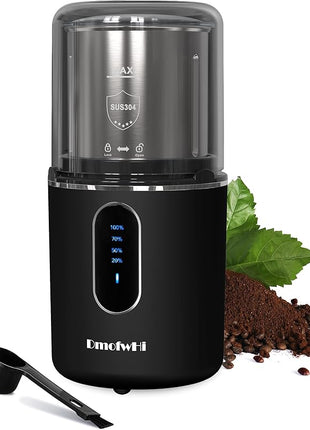 DmofwHi Cordless Coffee Grinder Electric, USB Rechargeable Coffee Bean Grinder with 304 Stainless Steel Blade and Removable Bowl-Black