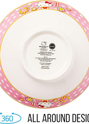 Silver Buffalo Sanrio Hello Kitty Pink and Gold Japanese Pattern with Flowers Ceramic Ramen Noodle Rice Bowl with Chopsticks, Microwave Safe, 30 Ounces
