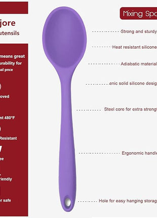 Meajore 2 Pcs Silicone Spoons for Cooking Heat Resistant, Hygienic Design Cooking Utensi Mixing Spoons for Kitchen Cooking Baking Stirring Mixing Tools (Purple)
