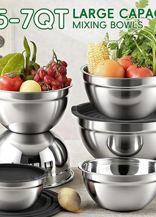 Mixing Bowls Set, 27PCS Stainless Steel Mixing Bowl with Lid Set, Large Nesting Bowls 7, 4.5, 3, 2.5, 2, 1.5QT, Measuring Cups and Spoons Baking Utensils Metal Bowl for Kitchen Prep