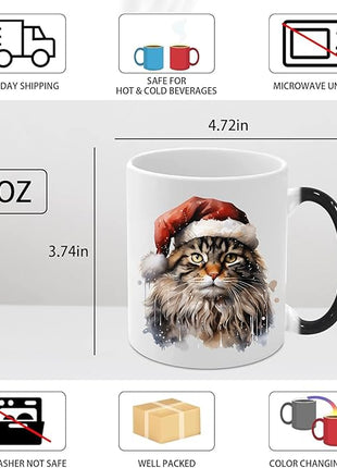 Caliamary Heat Changing Mug, Funny Cat Heat Changing Ceramic Coffee Mug, 11 oz Heat Sensitive Color Changing Coffee Mug Cup, Cute Xmas Gift Mug for Women Men Kids… (Brown cat)