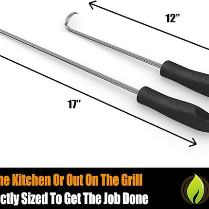Cave Tools Food Flipper and Meat Hook for Grilling, Flipping, and Turning Vegetables and Meats BBQ Grill and Smoker Accessories, Left Handed, Large (17 Inch) + Small (12 Inch)