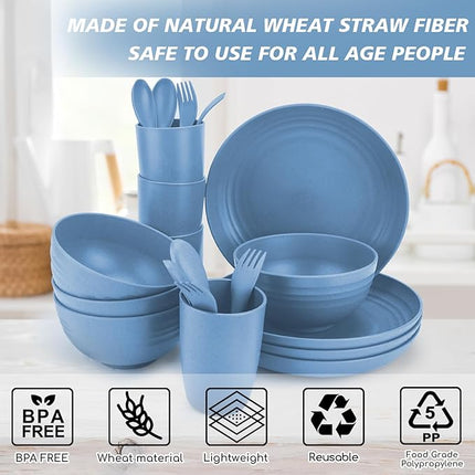 Shopwithgreen Wheat Straw Dinnerware Sets for 4, 20 PCS Unbreakable Plates and Bowls Sets, Reusable Dinner Dishes Set, Bowls, Cups, Plates for Camping, Kitchen, RV, Dorm, Dishwasher Microwave Safe