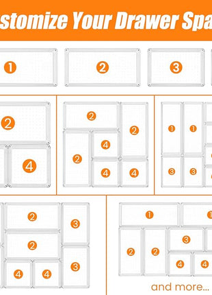 9 Pack Clear Plastic Drawer Organizer Set, Acrylic Non Slip Non Cracking Kitchen Drawer Storage Tray Large Size Divider, Multifunctional Storage for Cosmetics, Bathroom, Tools, Kitchen and Office