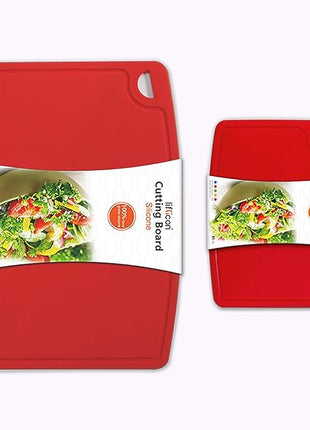 Liflicon Thick Silicone Cutting Boards for Kitchen Silicone Chopping Boards/Mats Set of 2 Extra Large14.6''x10.43'', Mini 9.1”x7.1” Non-slip Deep Drip Juice Groove, Dishwasher Safe-Red
