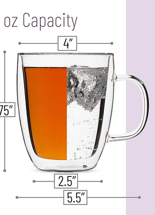 BTaT Double Wall Glass Coffee Mugs, 16 oz, Set of 6, Insulated Latte Mugs, Clear