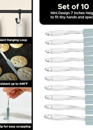 Mini Spatulas Set - 10 Piece Heat Resistant Silicone Spatula - Pro-Grade Multipurpose Kitchen Tool for Baking, Cooking, Mixing, and More - Non-Stick, Dishwasher Safe Bright and Small Spatula - Gray