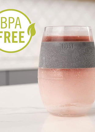 Host Cooling Wine Freeze Cup with Lid, Set of 2 Plastic Double Wall Insulated Wine Tumbler Drink Cups with Freezing Gel for Red and White Wine, Coral