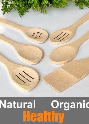 ECOSALL Healthy Wooden Spoons For Cooking Set of 6. Safe and Reliable Cooking Utensils for Kitchen – 100% Natural Nonstick Wood Spatula Spoon For Scraping, Stirring, Serving – Uncoated Solid Hardwood