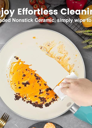 Pots and Pans Set, 7 Piece Nonstick Ceramic Cookware Set, Kitchen Induction Cookware Sets, Pots and Pans Non Stick with Stay Cool Handle, 100% PFOA Free, Turquoise