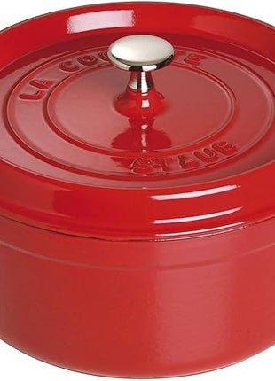 STAUB Cast Iron Dutch Oven 4-qt Round Cocotte, Made in France, Serves 3-4, Cherry