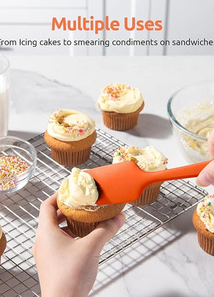 U-Taste Silicone Spatula Set: 600ºF High Heat Resistant, Seamless Food Grade Flexible Rubber Kitchen Cooking Mixing Baking Scraper for Nonstick Cookware Set of 3 (Orange)