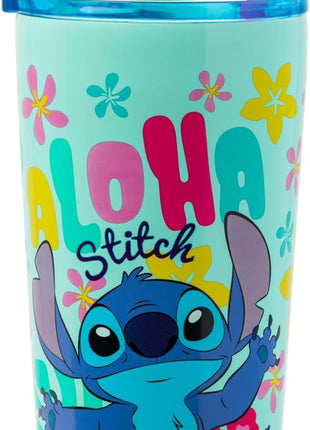 Silver Buffalo Disney Lilo and Stitch Aloha Double Walled Tumbler with Straw, 22 Ounces