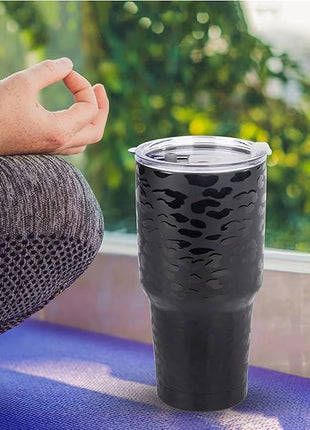 D·S 30oz Black Leopard Tumbler Stainless Steel Insulated Travel Mug with Straw Lid Cleaning Brush