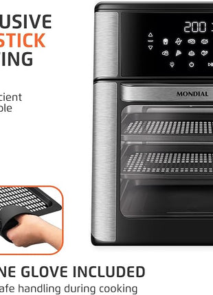 Air Fryer Oven 1800W, 12.7QT Capacity, Touchscreen Panel, Automatic Shut-Off – Black & Stainless Steel – Mondial