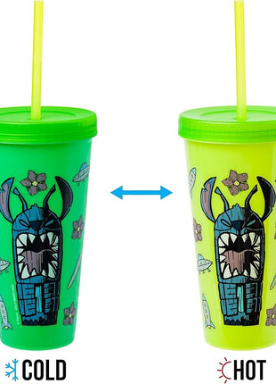 Silver Buffalo Lilo and Stitch Tiki Stitch Set 24oz. 4 pack Color Change Plastic Tumbler