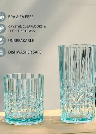 BELLAFORTE Shatterproof Tritan Plastic Tall Tumbler, Set of 4, 18oz - Myrtle Beach Drinking Glasses - Unbreakable Drinking Glasses for Parties - BPA Free - Clear