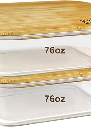 Urban Green Glass Food Storage Containers, XXLarge Size, 76oz/2260ml, 2 Pack - Bamboo Lids, Microwave & Freezer Safe, Meal Prep & Pantry Organization